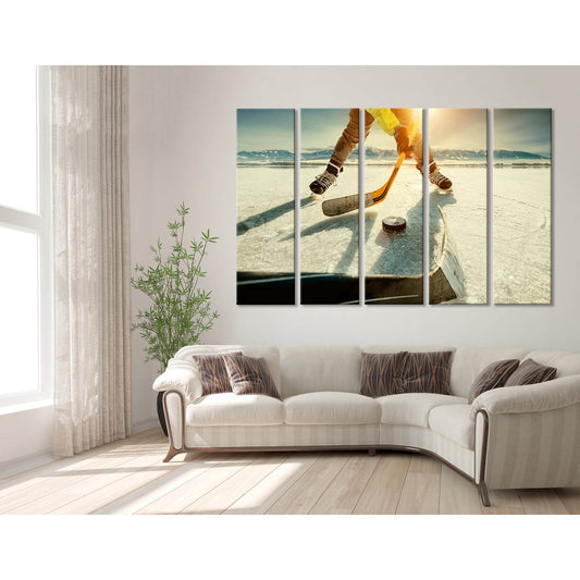 Ice Hockey On The Frozen Lake Game Moment №04442 Ready to Hang Canvas Print - Zellart Canvas Prints ALL_Products