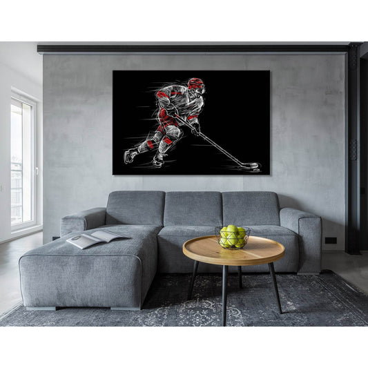 Ice Hockey Player On A Black Background №04437 Ready to Hang Canvas Print - Zellart Canvas Prints ALL_Products