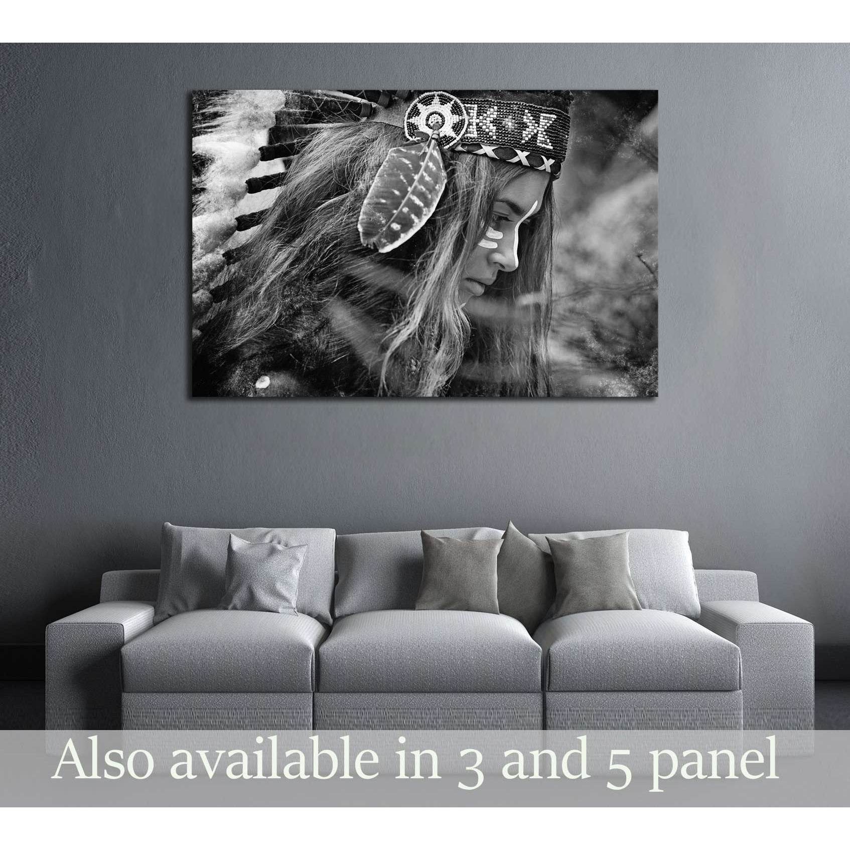 Indian woman hunter. Black and white portrait №2768 Ready to Hang Canvas Print