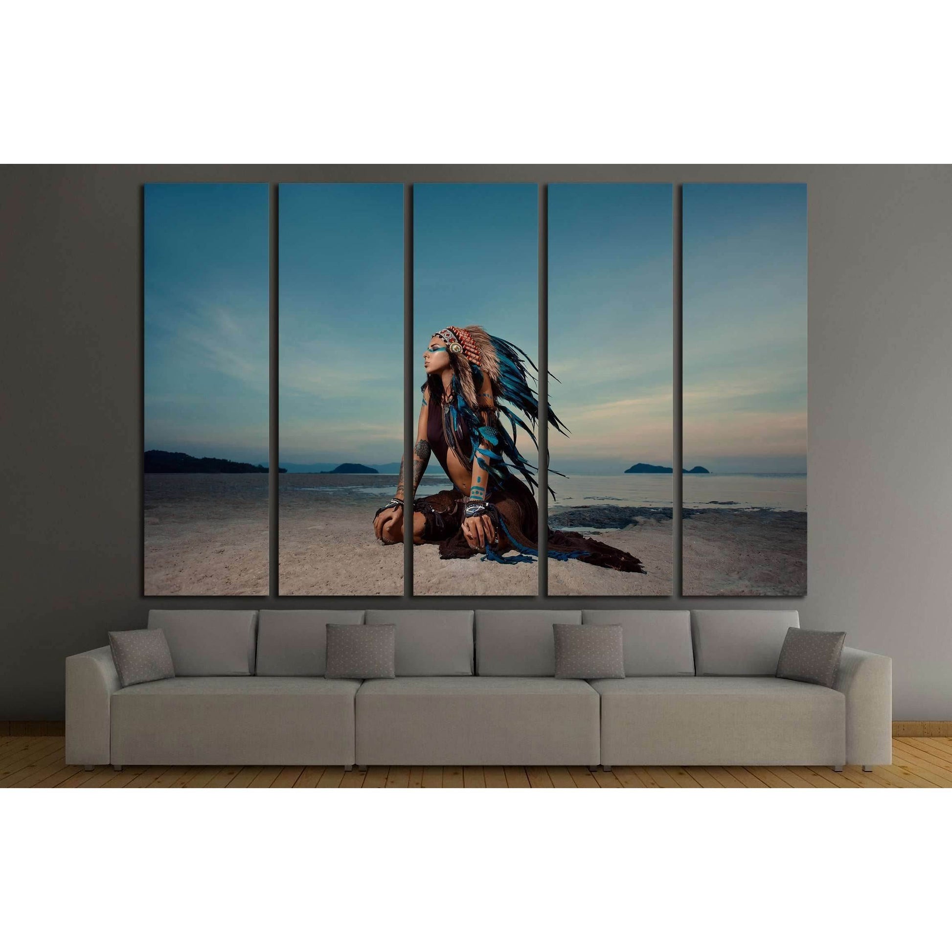 indian woman outdoors at sunset. native american style. Background with free text space №2770 Ready to Hang Canvas Print - Zellart Canvas Prints ALL_Products, s-2770