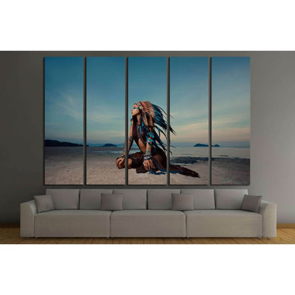 indian woman outdoors at sunset. native american style. Background with free text space №2770 Ready to Hang Canvas Print - Zellart Canvas Prints ALL_Products, s-2770