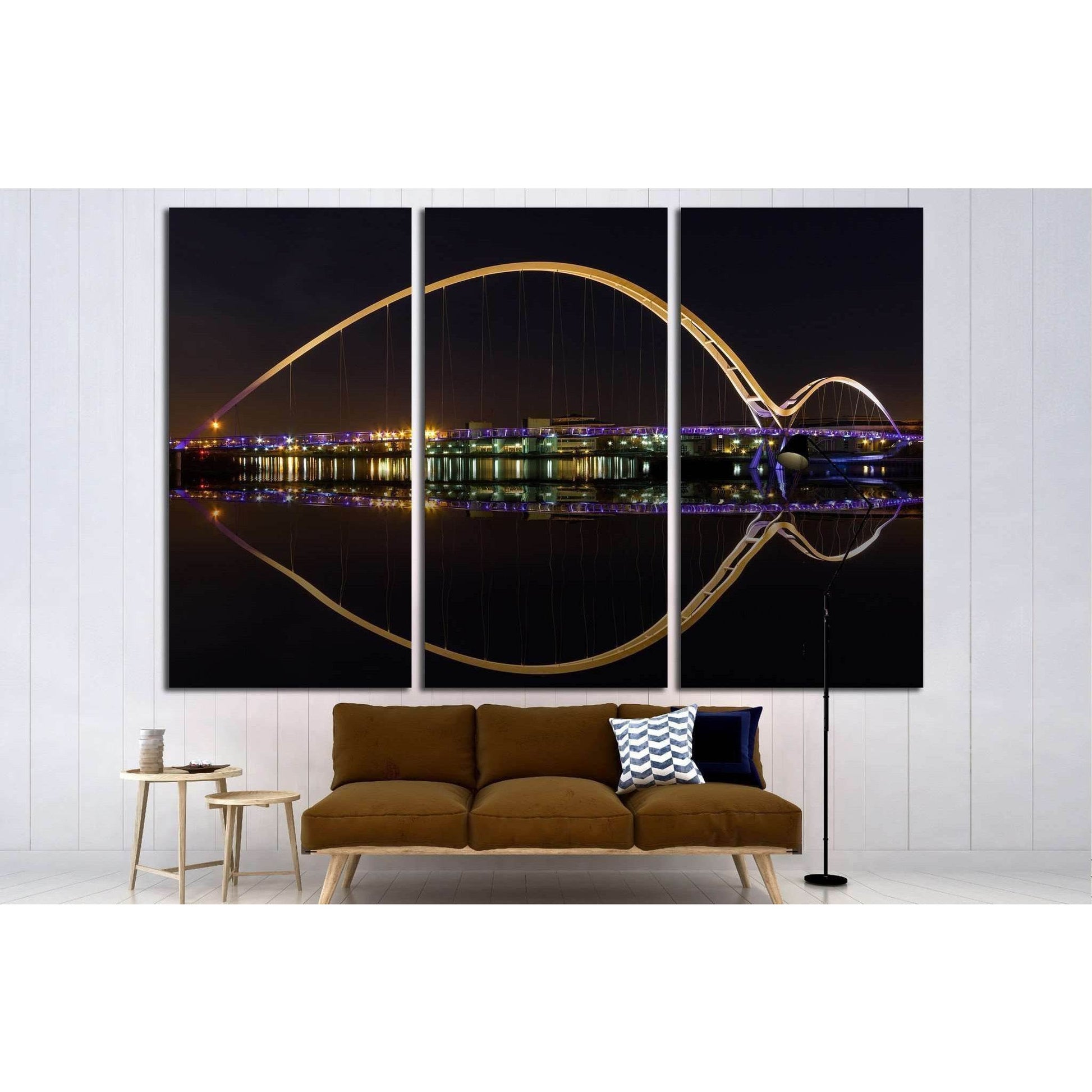 Infinity Bridge in Stockton-on-Tees across the River at Night №1681 Ready to Hang Canvas Print - Zellart Canvas Prints ALL_Products, s-1681