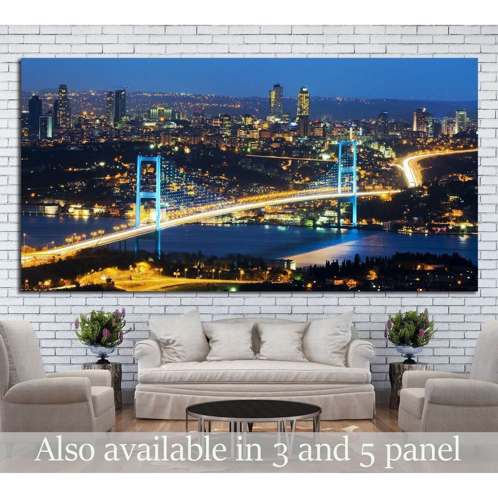 Istanbul Nights, Istanbul Turkey Bosporus Bridge №1260 Ready to Hang Canvas Print - Zellart Canvas Prints ALL_Products, s-1260