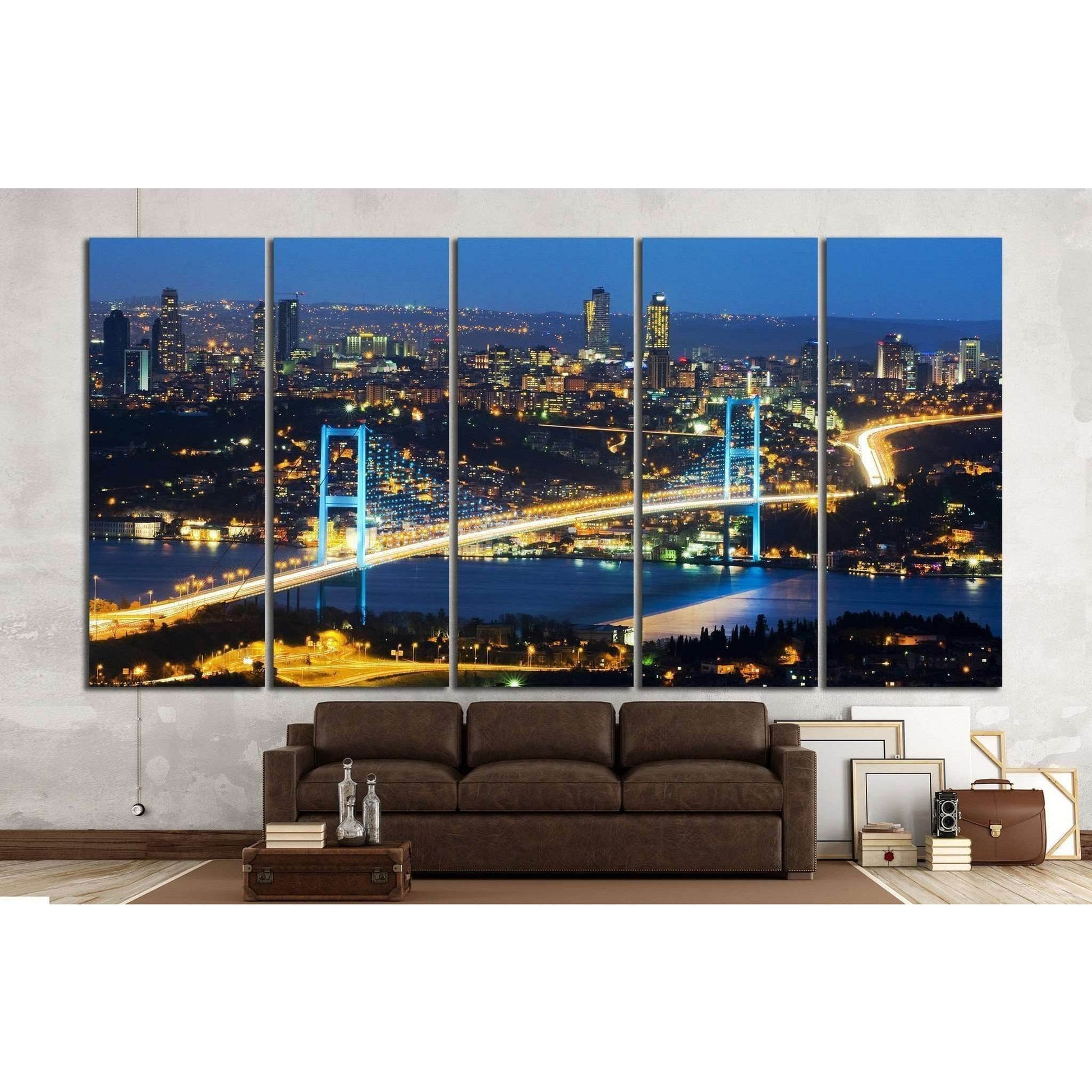 Istanbul Nights, Istanbul Turkey Bosporus Bridge №1260 Ready to Hang Canvas Print - Zellart Canvas Prints ALL_Products, s-1260