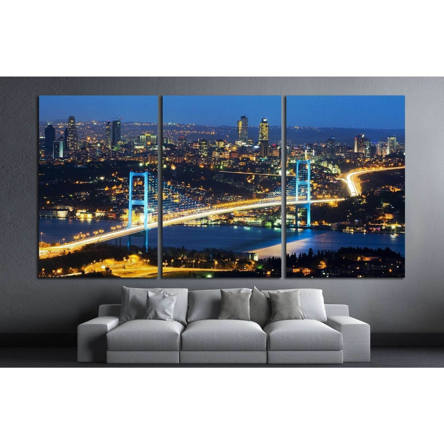 Istanbul Nights, Istanbul Turkey Bosporus Bridge №1260 Ready to Hang Canvas Print - Zellart Canvas Prints ALL_Products, s-1260