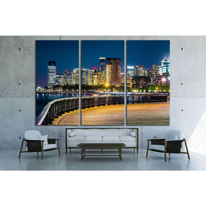 Jersey City skyline by night along Hudson river promenade №1774 Ready to Hang Canvas Print - Zellart Canvas Prints ALL_Products, s-1774