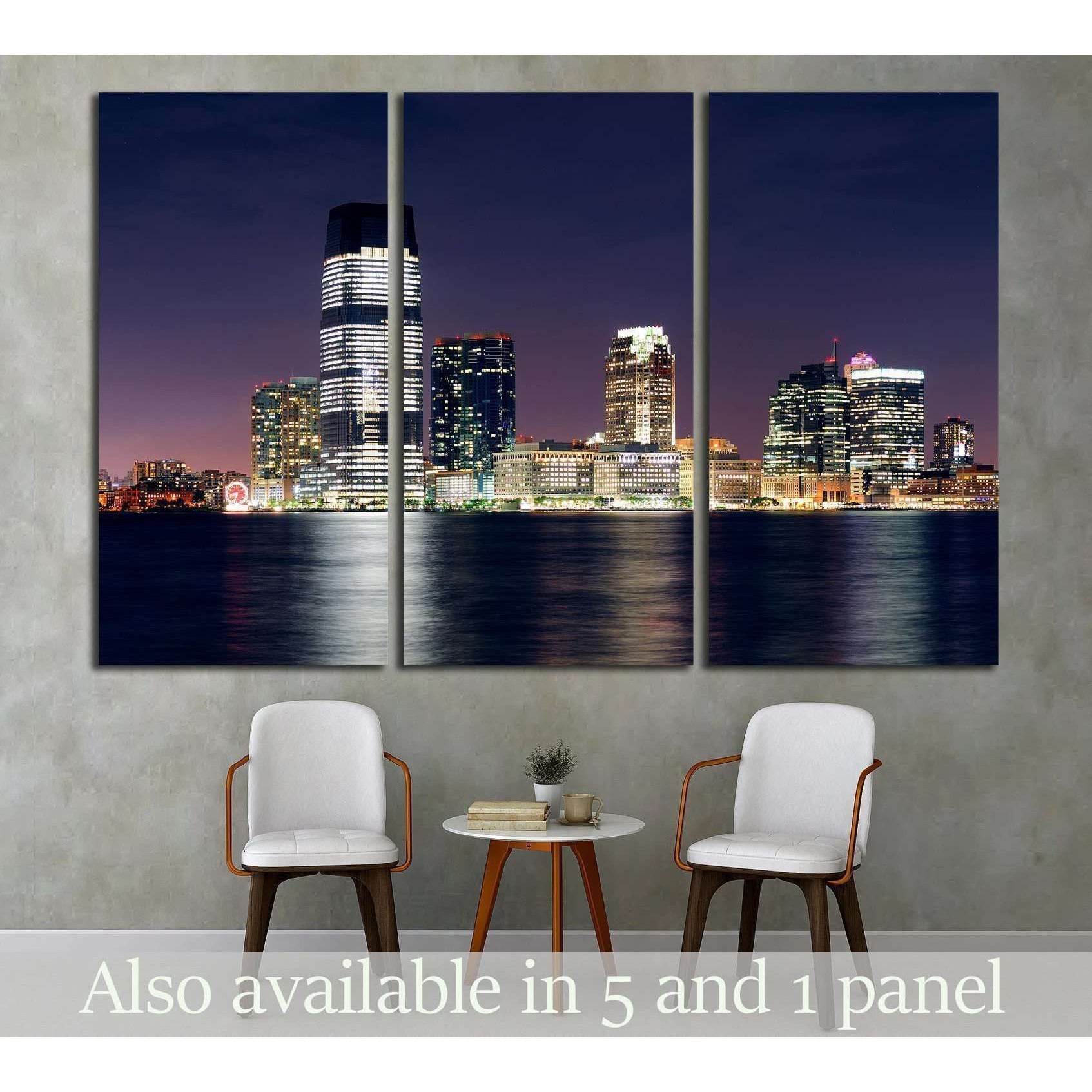 Jersey City skyline with skyscrapers, Hudson River, New York City Manhattan №1713 Ready to Hang Canvas Print - Zellart Canvas Prints 0_NY_ART, ALL_Products, s-1713