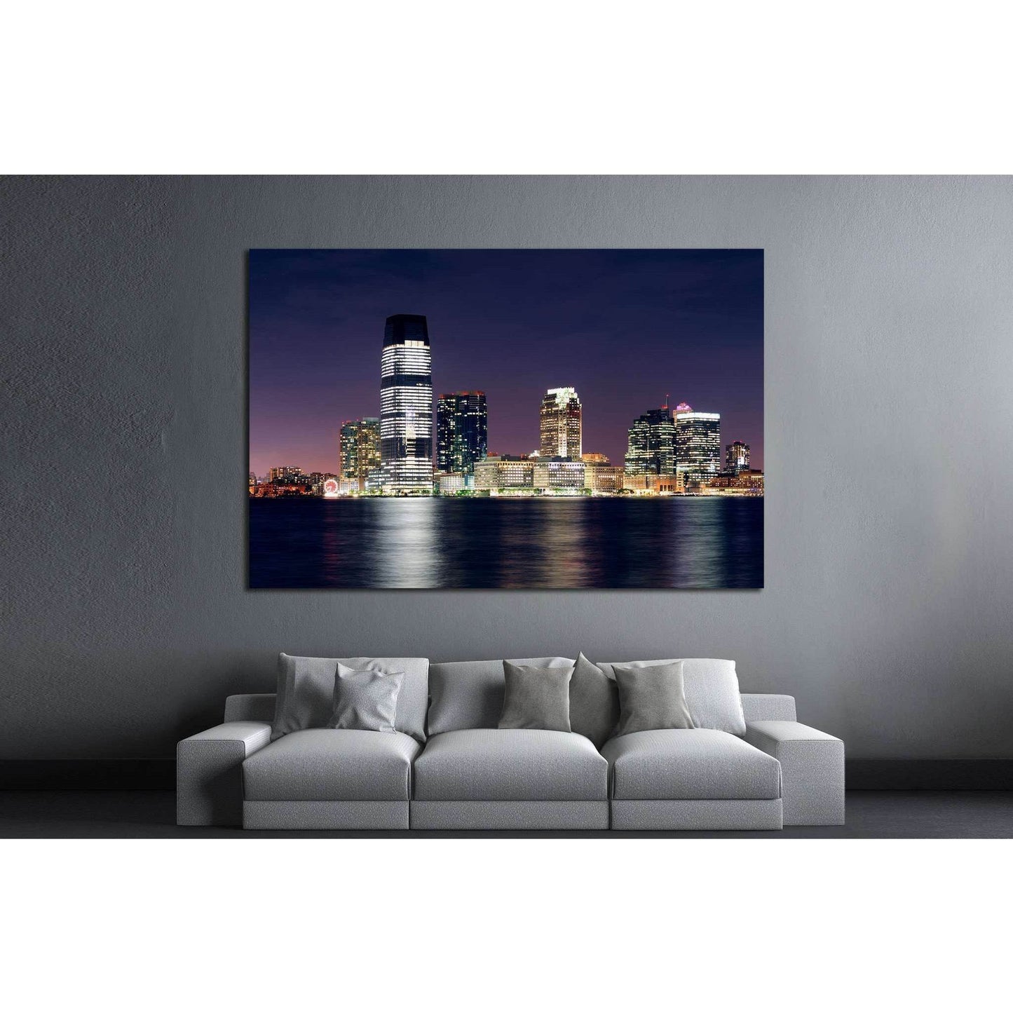Jersey City skyline with skyscrapers, Hudson River, New York City Manhattan №1713 Ready to Hang Canvas Print - Zellart Canvas Prints 0_NY_ART, ALL_Products, s-1713
