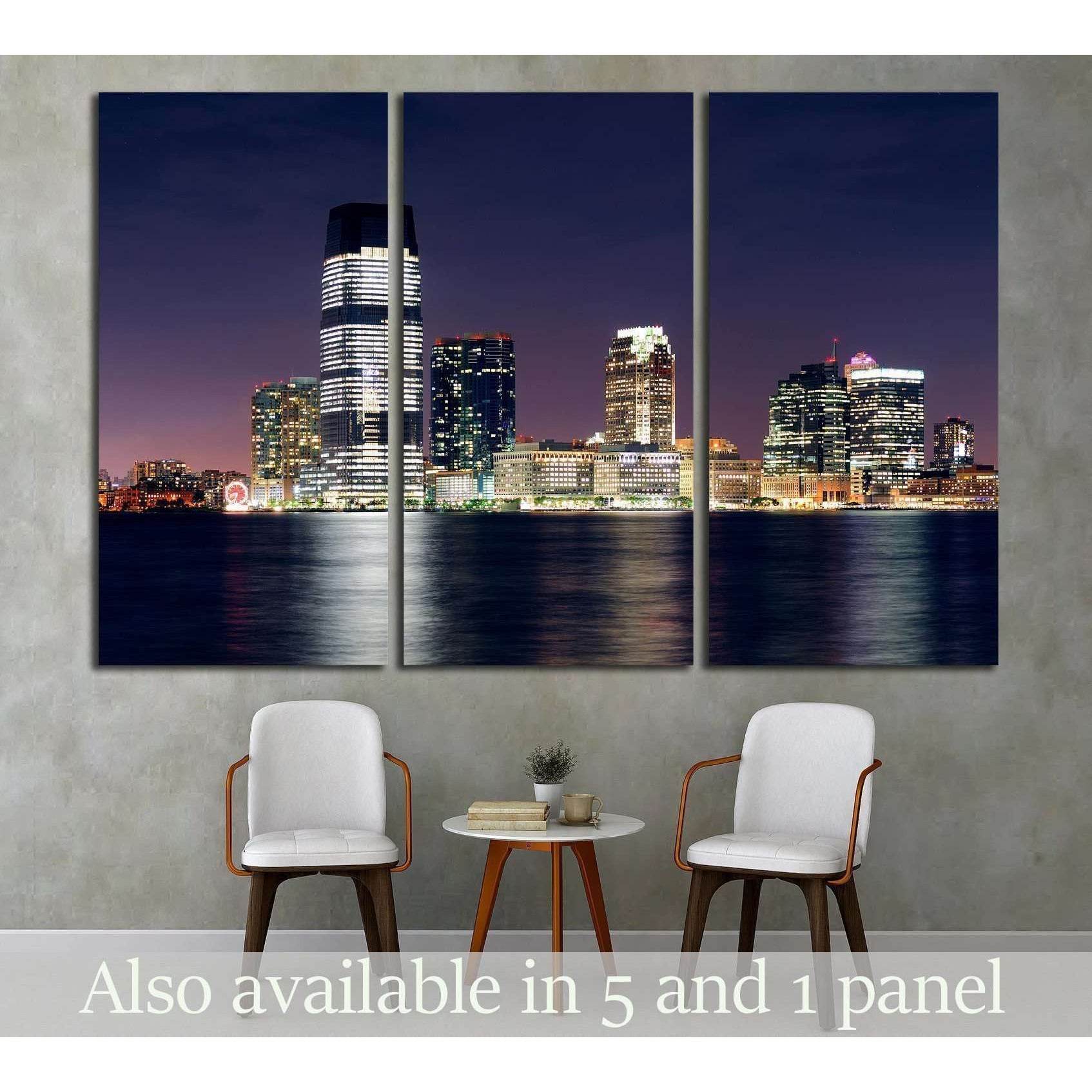 Jersey City skyline with skyscrapers, Hudson River, New York City Manhattan №1713 Ready to Hang Canvas Print