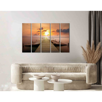 Jetty at sunset №D1211 Ready to Hang Canvas Print - Zellart Canvas Prints 0new, ALL_Products, Contemporary Wall Art, Sunrise & sunset wall art