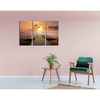 Jetty at sunset №D1211 Ready to Hang Canvas Print - Zellart Canvas Prints 0new, ALL_Products, Contemporary Wall Art, Sunrise & sunset wall art