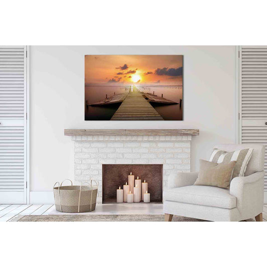 Jetty at sunset №D1211 Ready to Hang Canvas Print - Zellart Canvas Prints 0new, ALL_Products, Contemporary Wall Art, Sunrise & sunset wall art