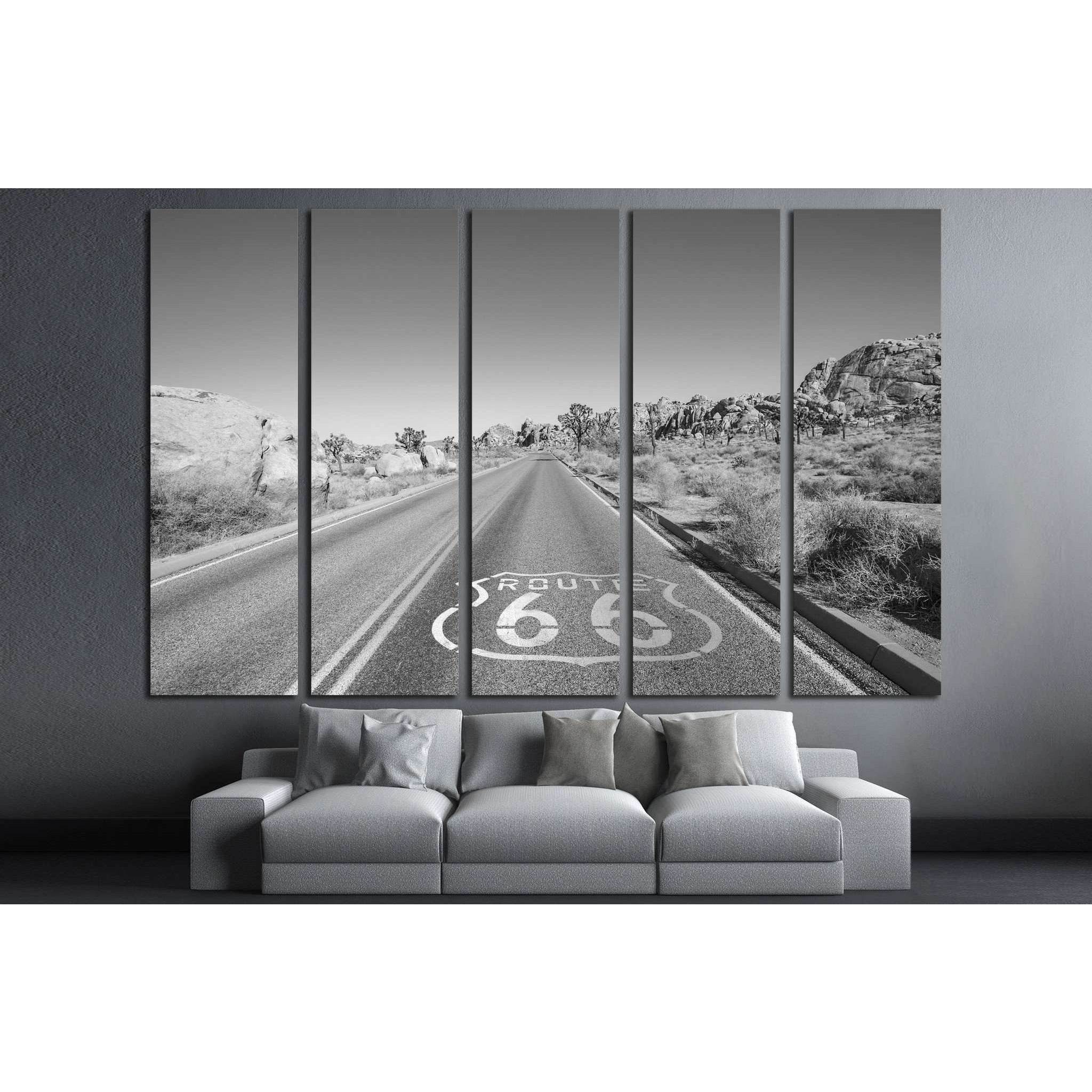 Route 66 Black and White Canvas Print - Desert Highway - Zellart