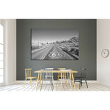 Joshua Tree highway with Route 66 pavement sign in black and white №2107 Ready to Hang Canvas Print