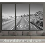 Joshua Tree highway with Route 66 pavement sign in black and white №2107 Ready to Hang Canvas Print