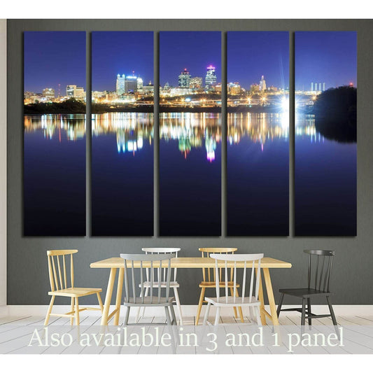Kansas City over the Missouri River with reflections on the water №1776 Ready to Hang Canvas Print - Zellart Canvas Prints ALL_Products, s-1776
