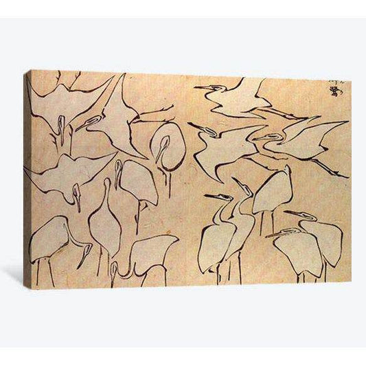 Katsushika Hokusai, Egrets from quick lessons in simplified drawing - Canvas print - Zellart Canvas Prints 000Negative, 6205, ALL_Products