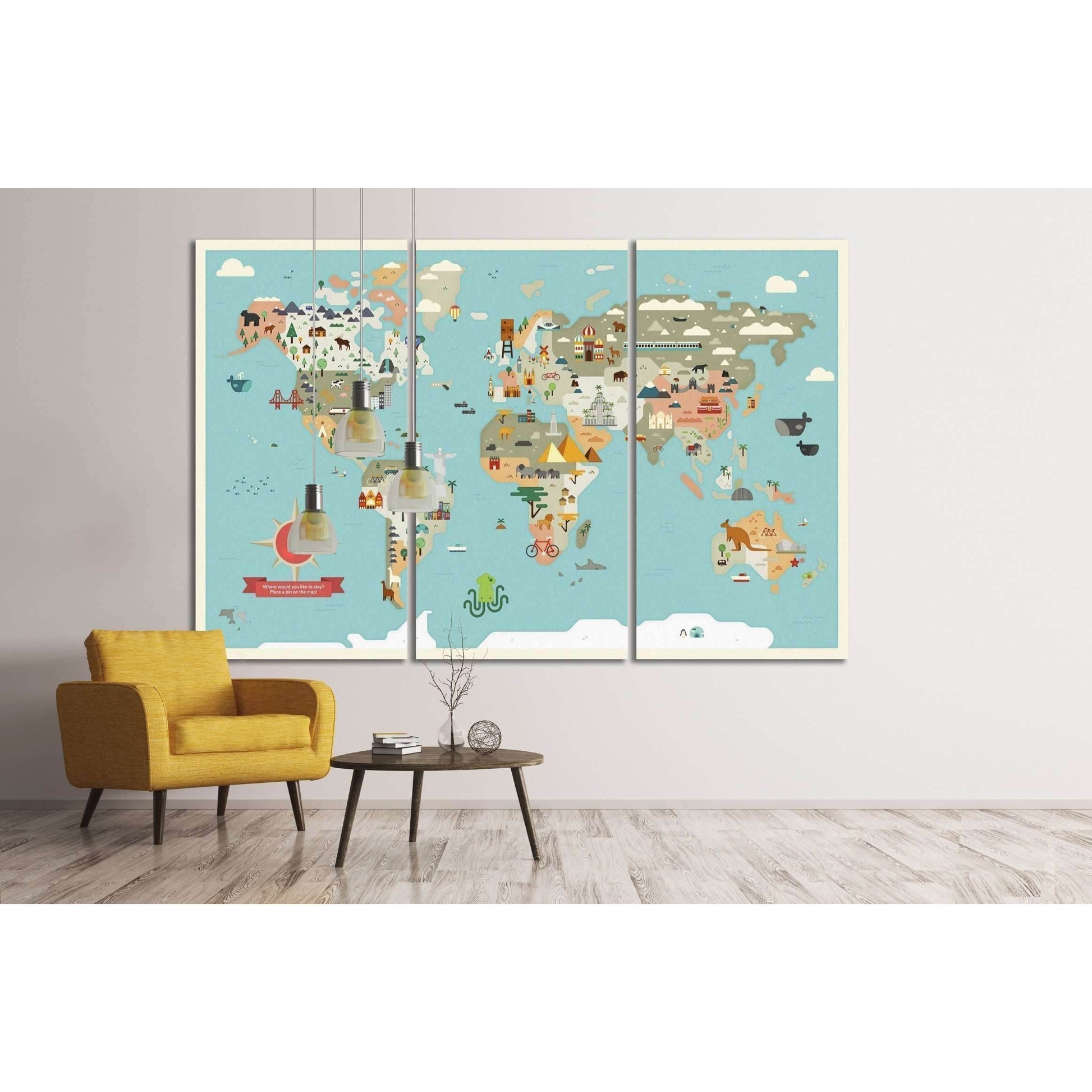 Kids world map №31 Ready to Hang Canvas PrintCanvas art arrives ready to hang, with hanging accessories included and no additional framing required. Every canvas print is hand-crafted, made on-demand at our workshop and expertly stretched around 100% Nort