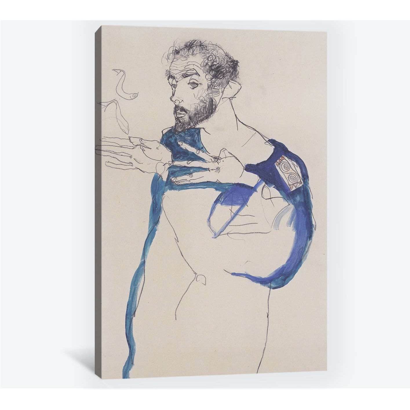Klimt in a light Blue Smock by Egon Schiele, 1913 - Ready to Hang Canvas Print - Zellart Canvas Prints 6229, ALL_Products