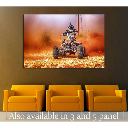 KOSTER, SOUTH AFRICA. Bike kicking up trail of dust on sand track during rally race. №2485 Ready to Hang Canvas Print - Zellart Canvas Prints ALL_Products, s-2485