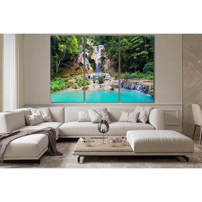 Kouangxi Water Fall Laos №SL491 Ready to Hang Canvas Print - Zellart Canvas Prints 0new, ALL_Products, Waterfall, Waterfall Wall Art