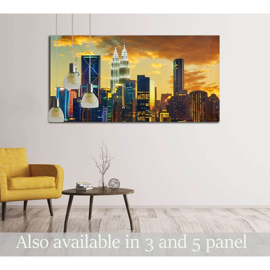 Kuala Lumpur City skyline with urban skyscrapers at sunset №2949 Ready to Hang Canvas Print - Zellart Canvas Prints ALL_Products, s-2949