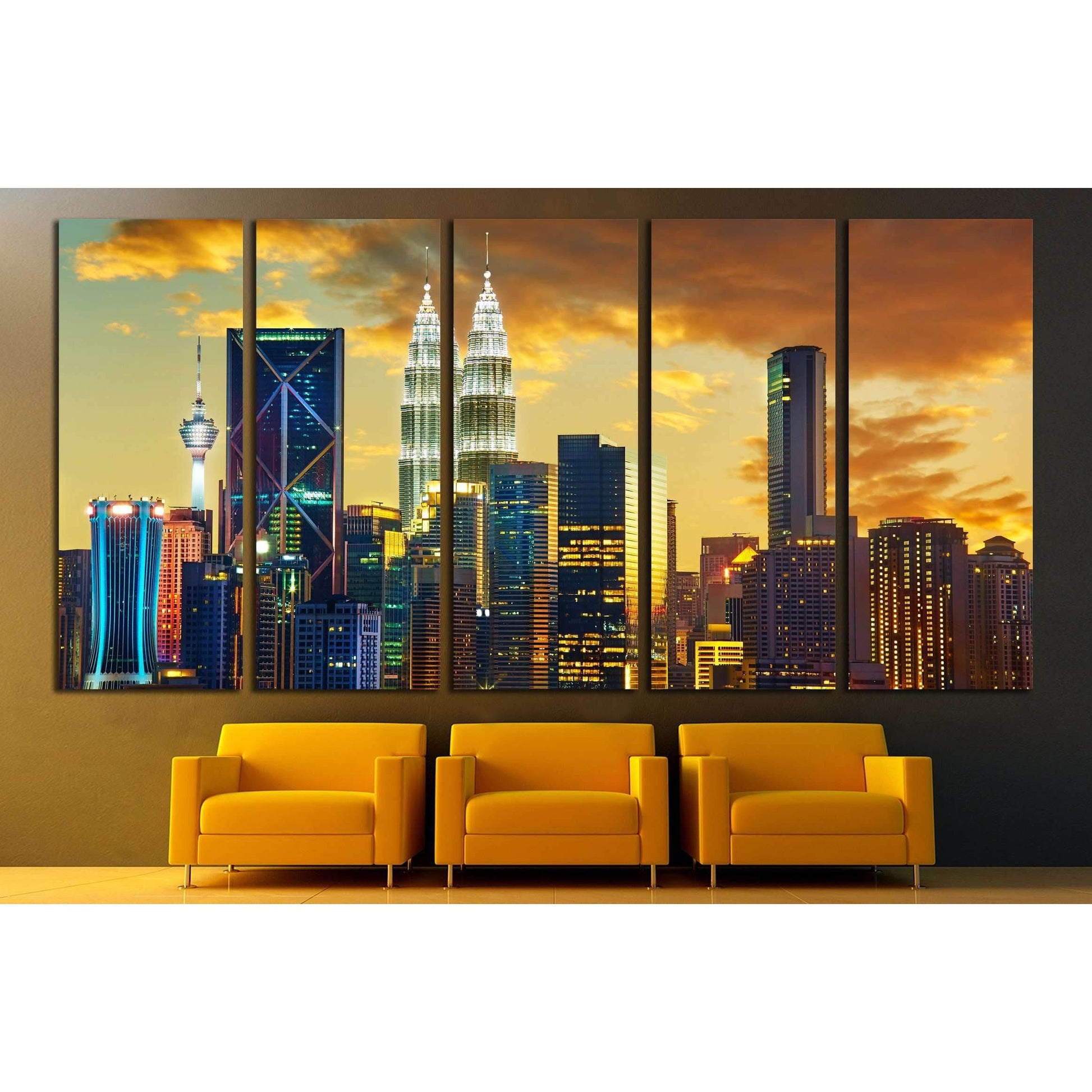 Kuala Lumpur City skyline with urban skyscrapers at sunset №2949 Ready to Hang Canvas Print - Zellart Canvas Prints ALL_Products, s-2949