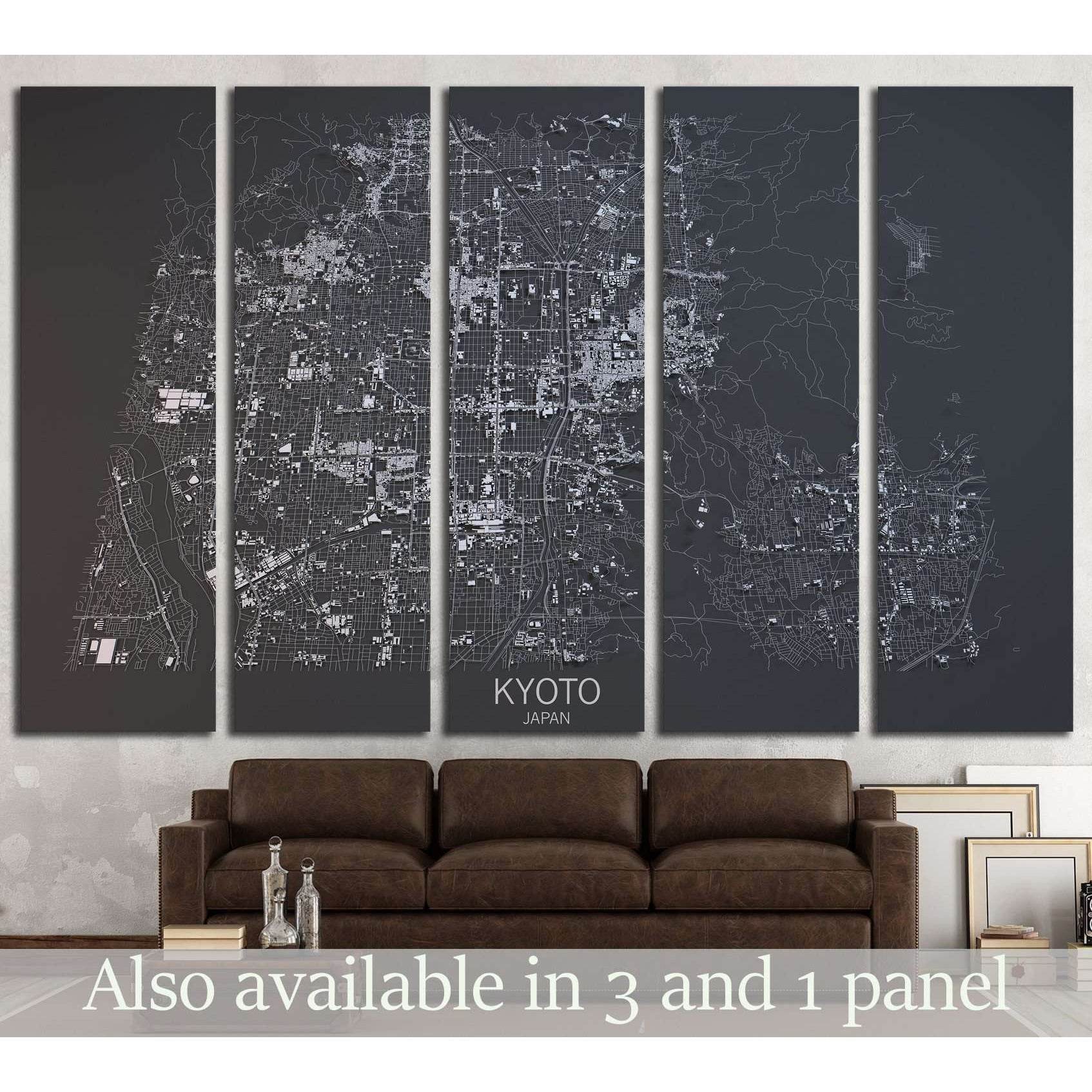 Kyoto map, satellite view, Japan №1825 Ready to Hang Canvas Print - Zellart Canvas Prints ALL_Products, s-1825