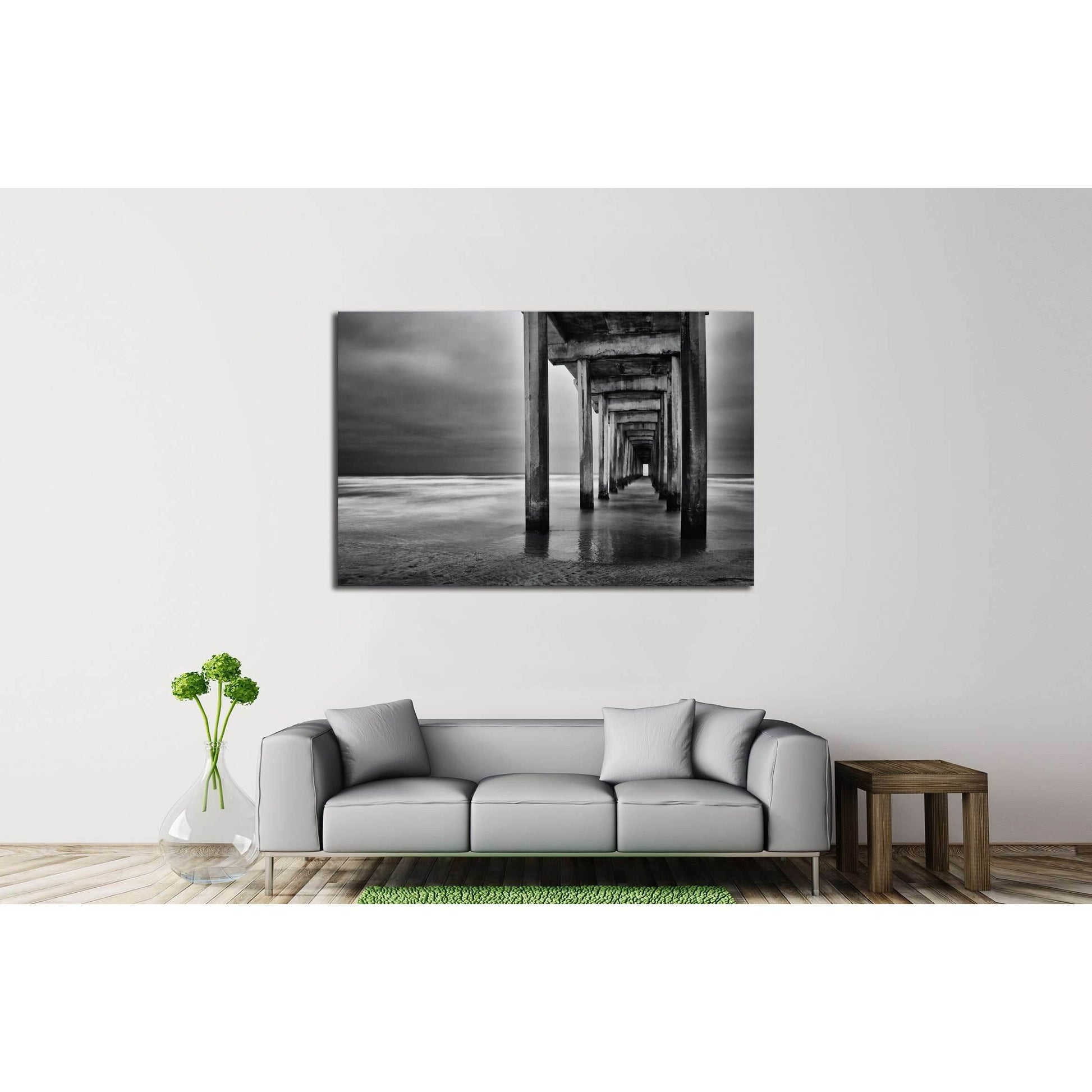 La Jolla beach, California, long exposure under the pylons, black and white image. №2675 Ready to Hang Canvas Print - Zellart Canvas Prints ALL_Products, s-2675