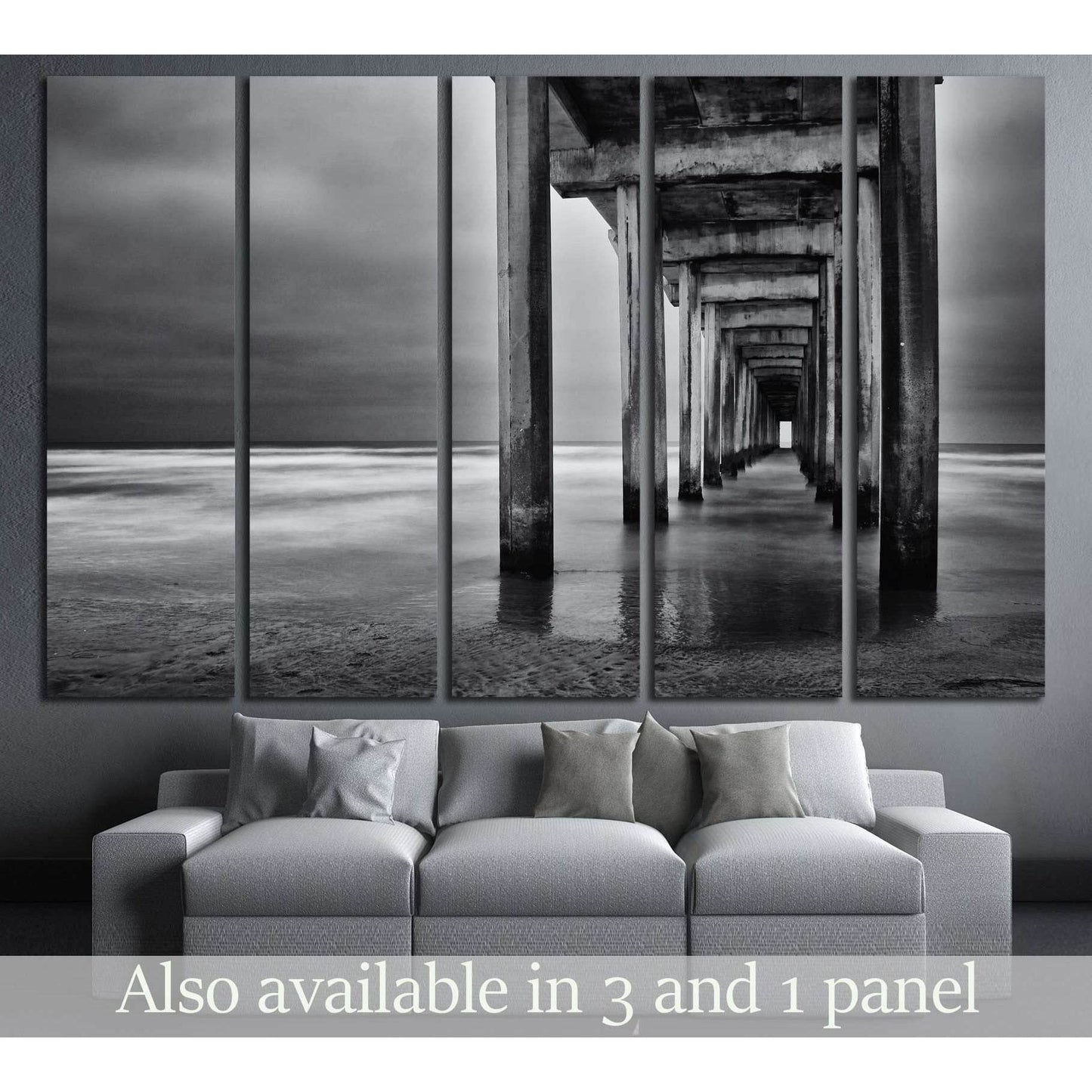 La Jolla beach, California, long exposure under the pylons, black and white image. №2675 Ready to Hang Canvas Print - Zellart Canvas Prints ALL_Products, s-2675