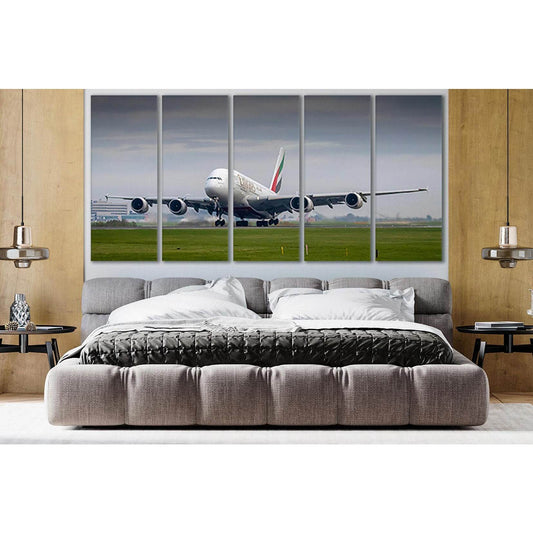 Landing A Large White Biplane №SL771 Ready to Hang Canvas Print - Zellart Canvas Prints 0new, ALL_Products, Engine, Engines Wall Art