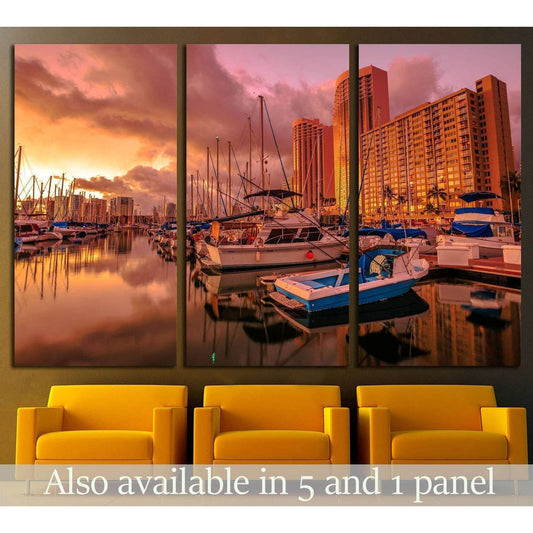 Landscape Ala Wai Harbor near Waikiki beach in Honolulu №1760 Ready to Hang Canvas Print - Zellart Canvas Prints ALL_Products, s-1760