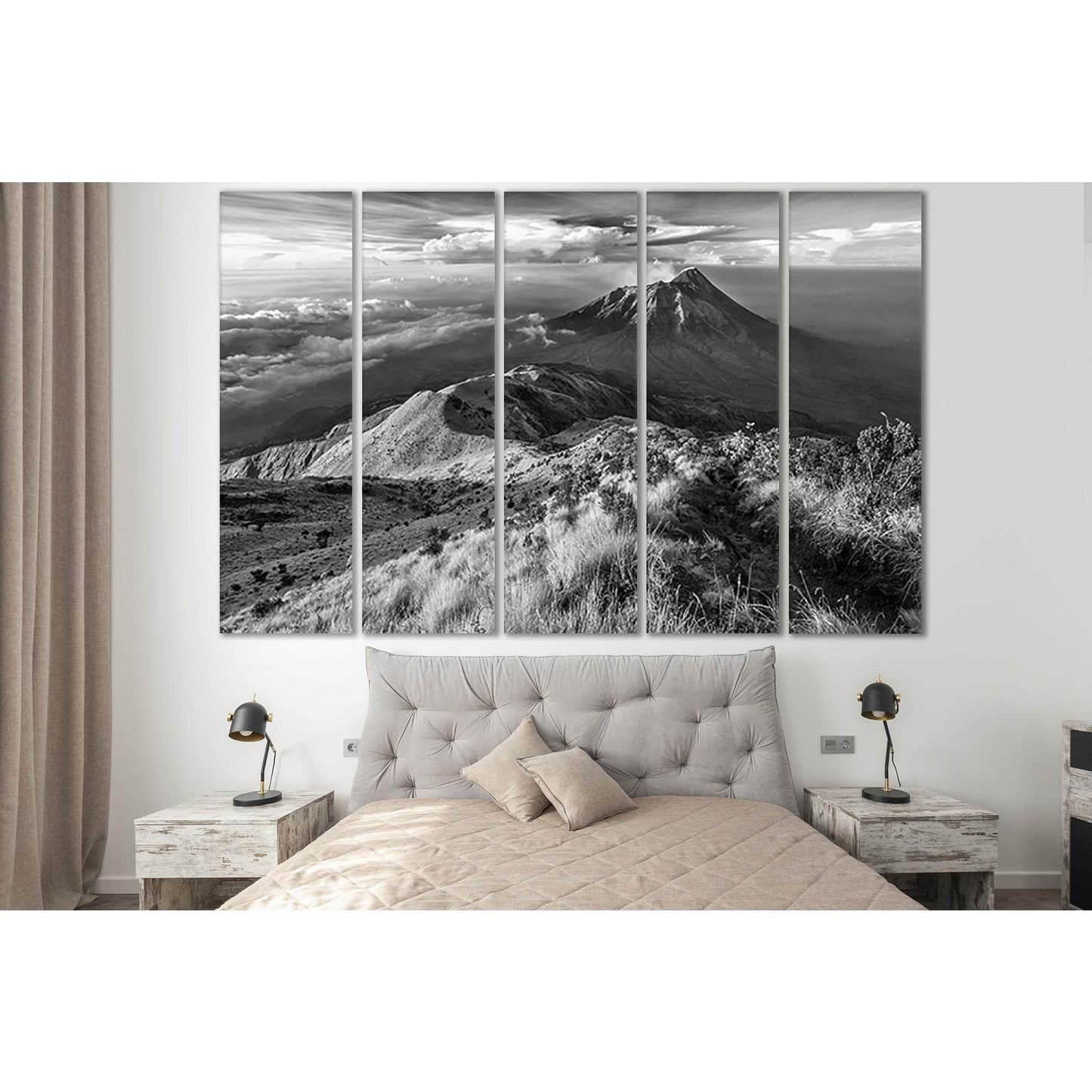 Landscape Mountain Volcano Black And White №SL842 Ready to Hang Canvas Print - Zellart Canvas Prints 0new, ALL_Products, Black & White Wall Art