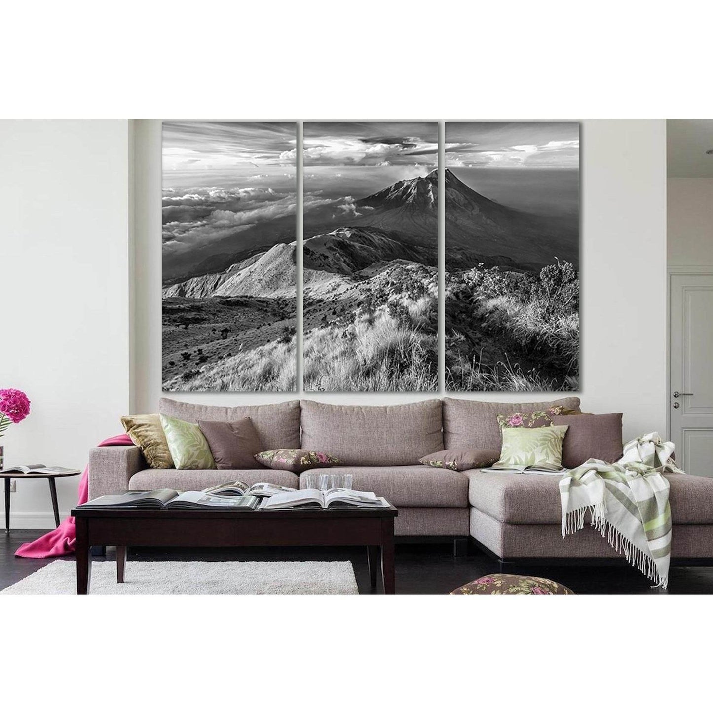 Landscape Mountain Volcano Black And White №SL842 Ready to Hang Canvas Print - Zellart Canvas Prints 0new, ALL_Products, Black & White Wall Art