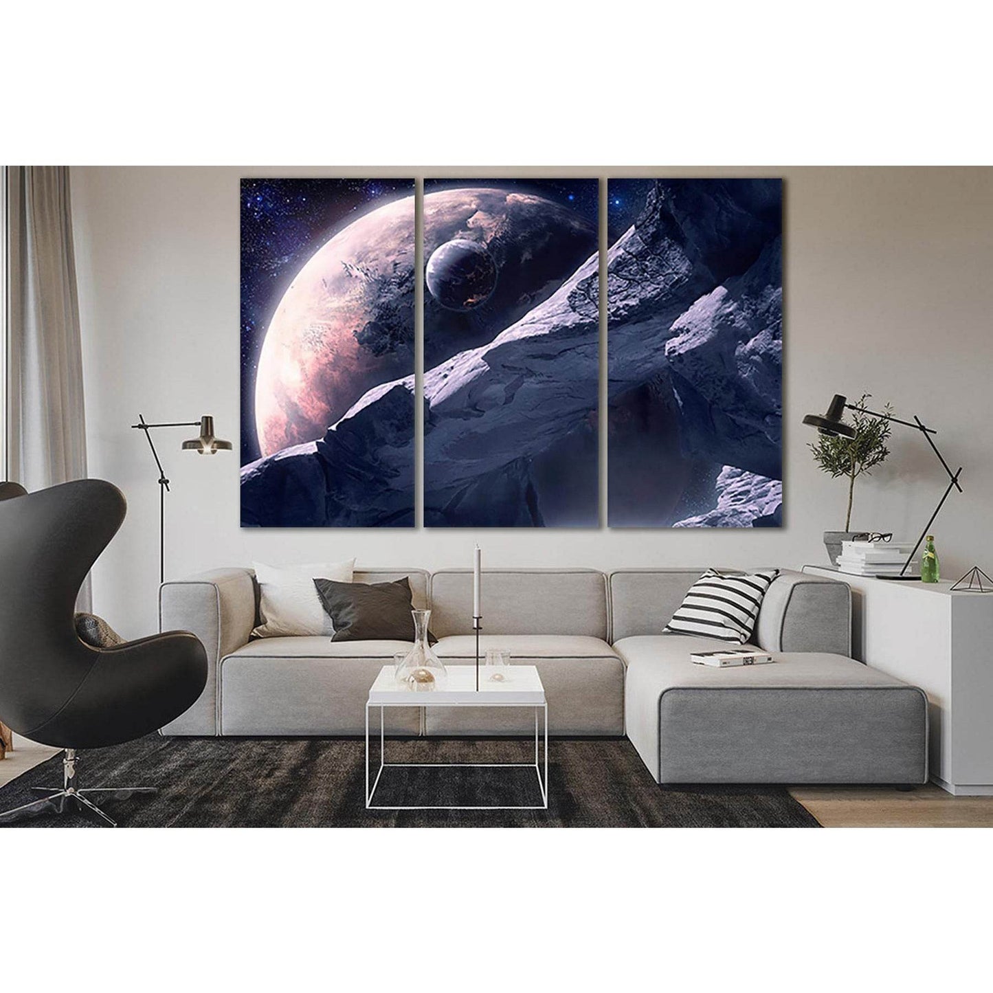 Large Asteroid And Unknown Planet №SL441 Ready to Hang Canvas Print - Zellart Canvas Prints 0new, ALL_Products, Astronomy & Space Canvas Wall Art
