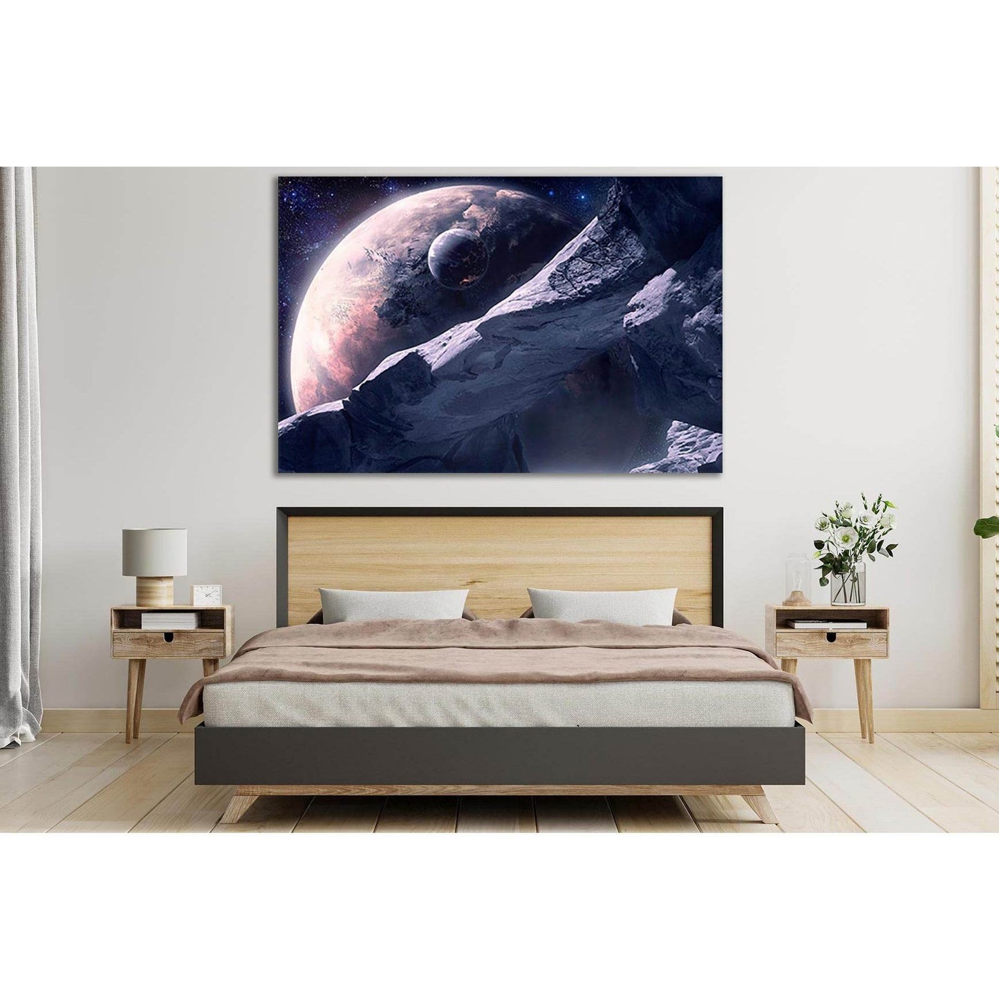 Large Asteroid And Unknown Planet №SL441 Ready to Hang Canvas Print - Zellart Canvas Prints 0new, ALL_Products, Astronomy & Space Canvas Wall Art