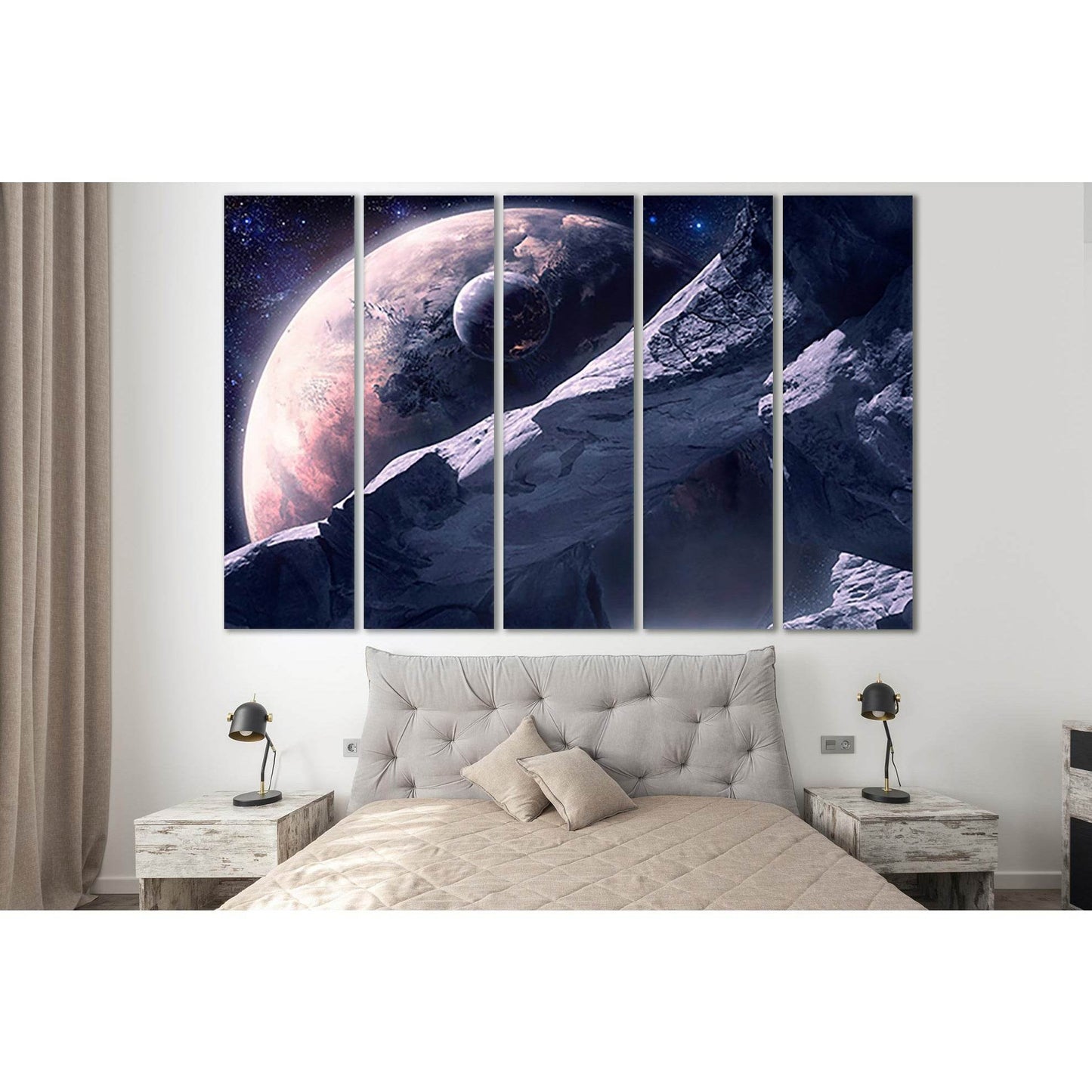 Large Asteroid And Unknown Planet №SL441 Ready to Hang Canvas Print - Zellart Canvas Prints 0new, ALL_Products, Astronomy & Space Canvas Wall Art