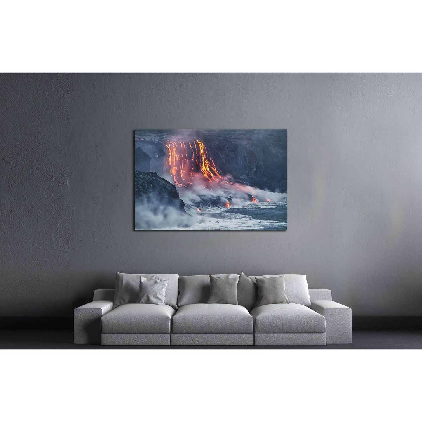 Lava erupting into Pacific Ocean in Hawaii Big Island №2922 Ready to Hang Canvas Print - Zellart Canvas Prints ALL_Products, s-2922