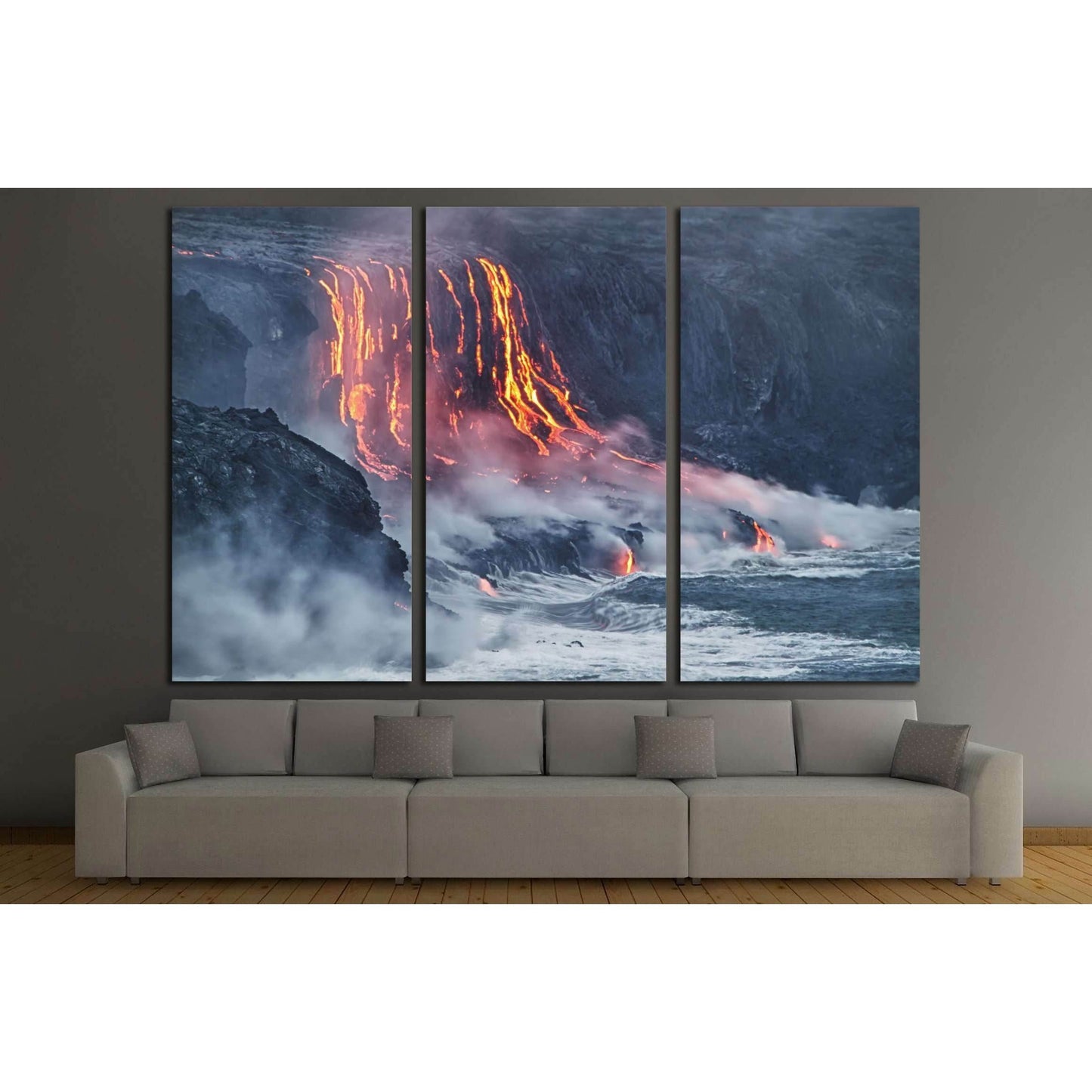 Lava erupting into Pacific Ocean in Hawaii Big Island №2922 Ready to Hang Canvas Print - Zellart Canvas Prints ALL_Products, s-2922