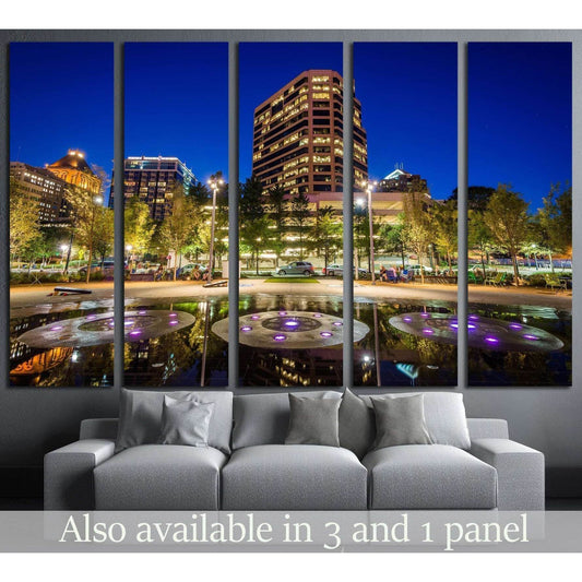 Lebauer Park at night, in downtown Greensboro, North Carolina №1746 Ready to Hang Canvas Print - Zellart Canvas Prints ALL_Products, s-1746