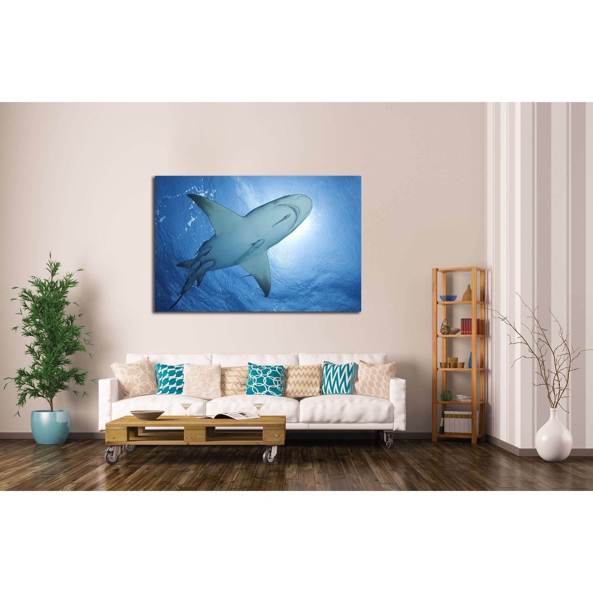 LEMON SHARK WITH REMORA SWIMMING AT THE SURFACE OF BAHAMAS №2358 Ready to Hang Canvas PrintCanvas art arrives ready to hang, with hanging accessories included and no additional framing required. Every canvas print is hand-crafted, made on-demand at our wo