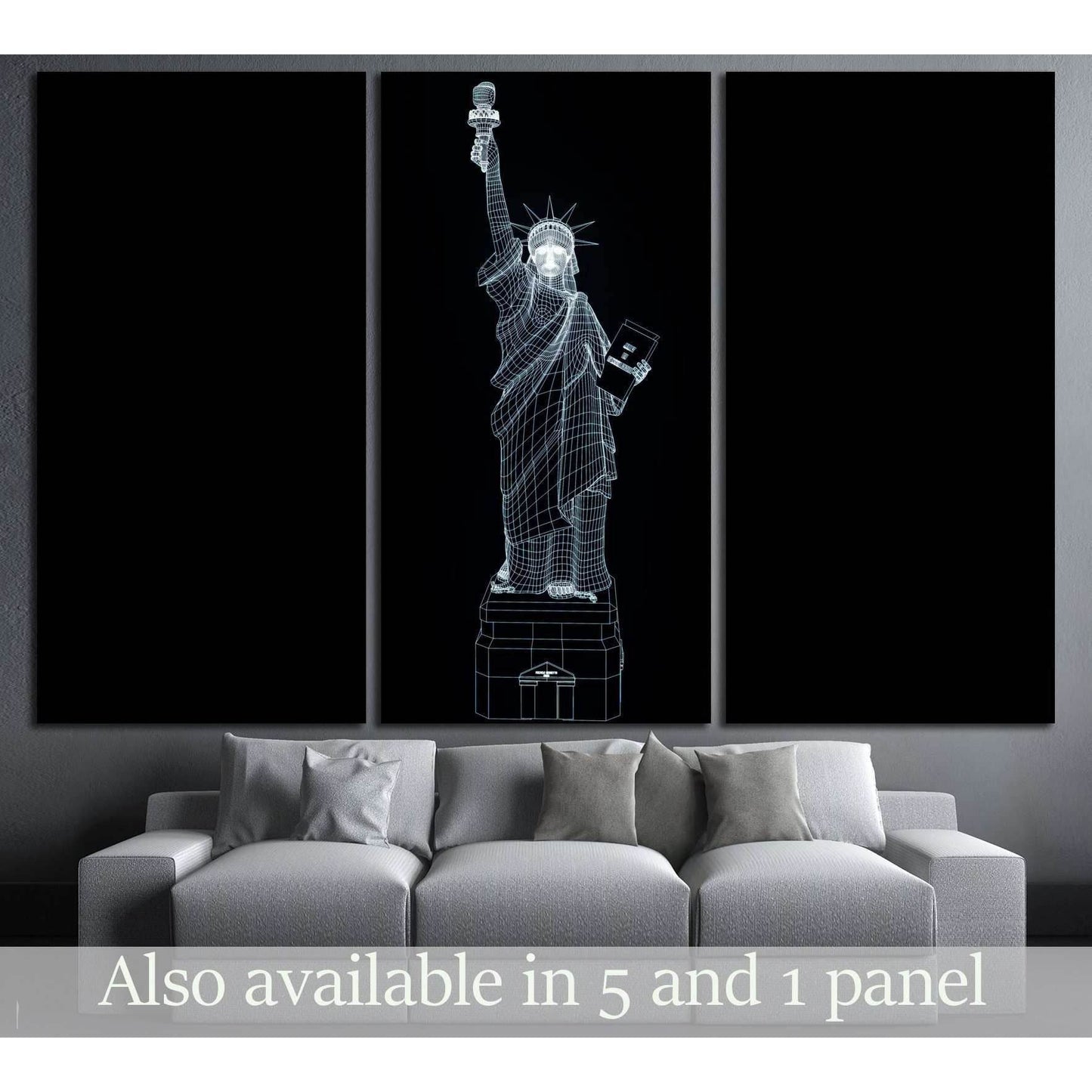 Liberty Statue in Wireframe Hologram Style №3236 Ready to Hang Canvas Print - Zellart Canvas Prints ALL_Products, s-3236
