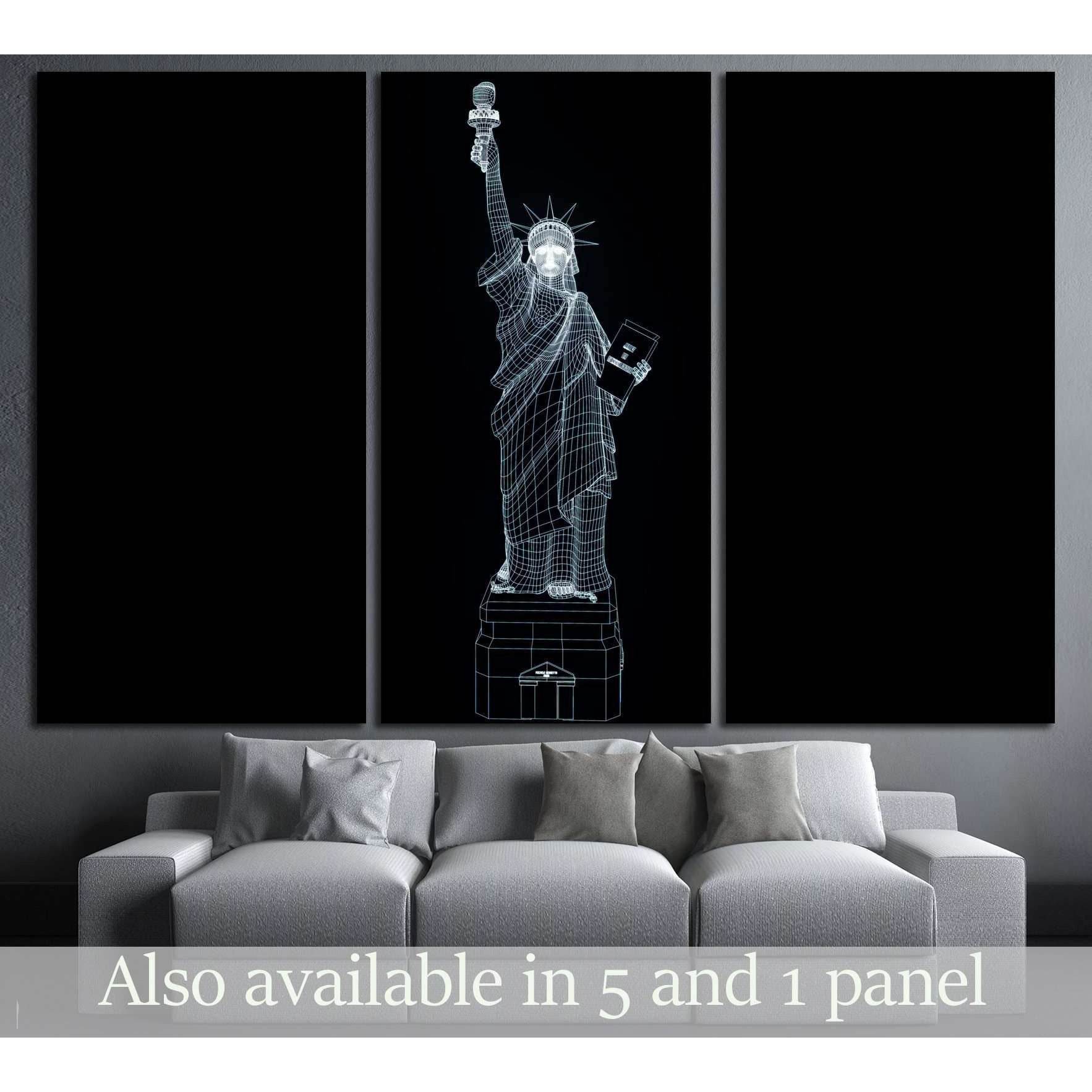 Liberty Statue in Wireframe Hologram Style №3236 Ready to Hang Canvas Print - Zellart Canvas Prints ALL_Products, s-3236