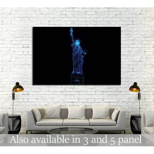 Liberty Statue in Wireframe Hologram Style. Nice 3D Rendering №2566 Ready to Hang Canvas Print - Zellart Canvas Prints ALL_Products, s-2566