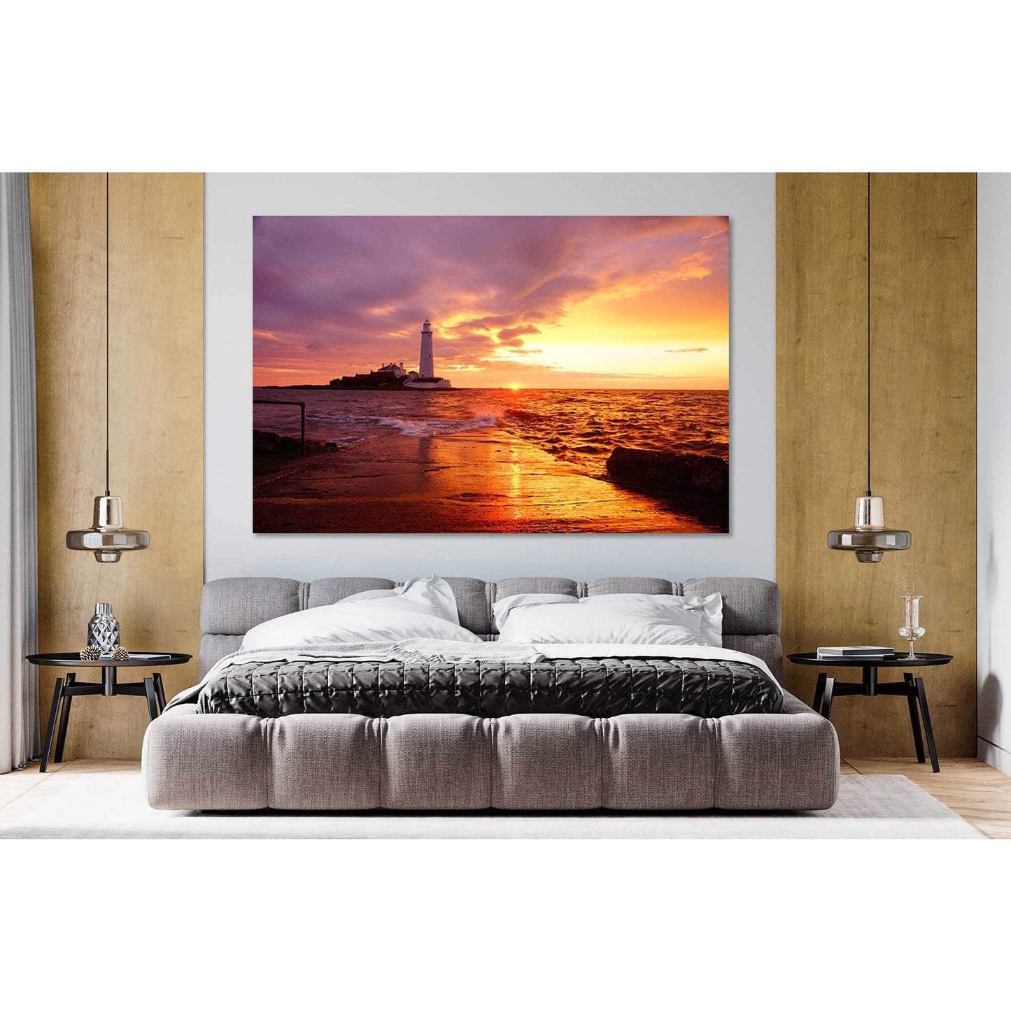 Lighthouse at dawn №D2028 Ready to Hang Canvas Print - Zellart Canvas Prints 0new, ALL_Products, Sunrise & sunset wall art