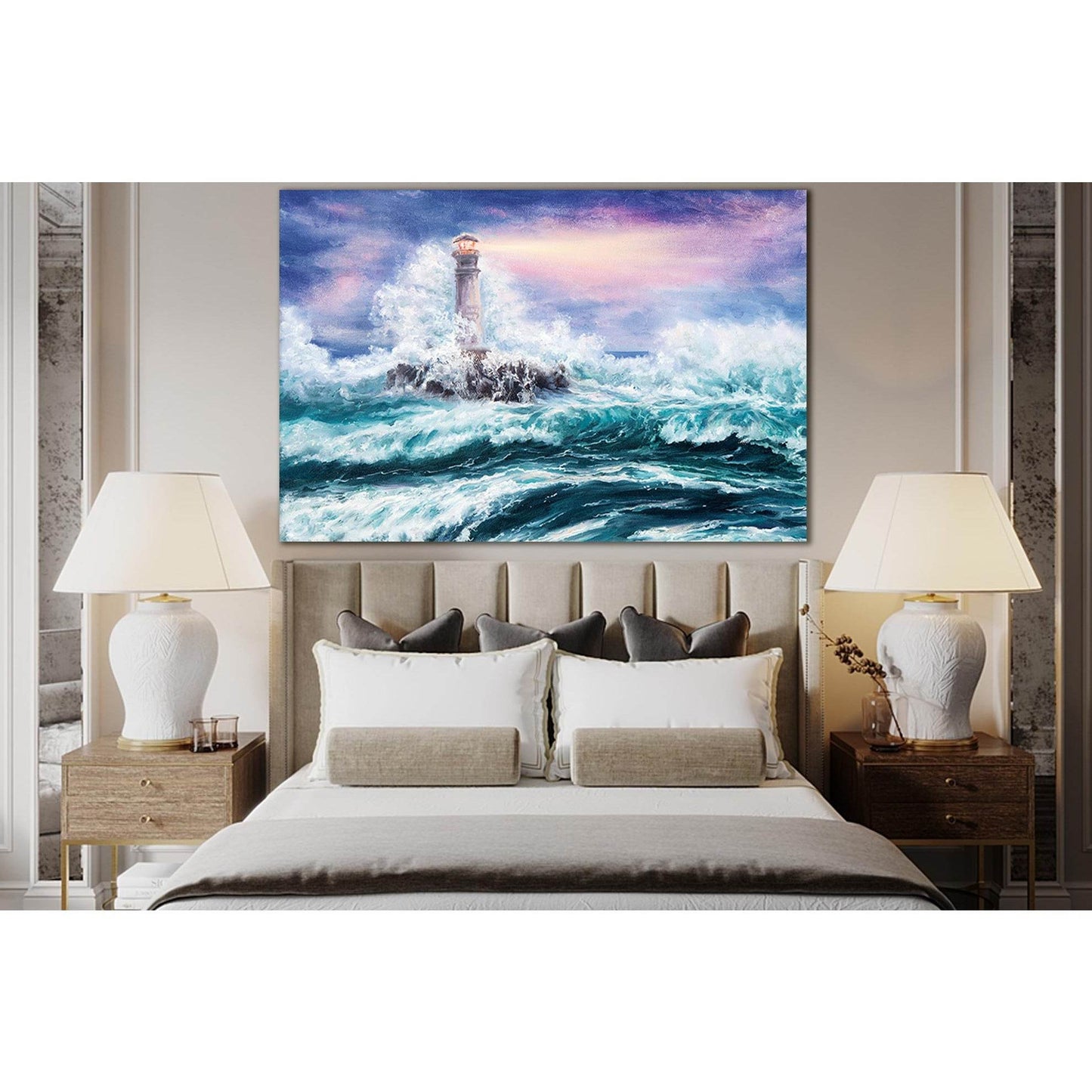 Lighthouse During Storm №SL561 Ready to Hang Canvas Print - Zellart Canvas Prints 0new, ALL_Products, Oil Painting Wall Art