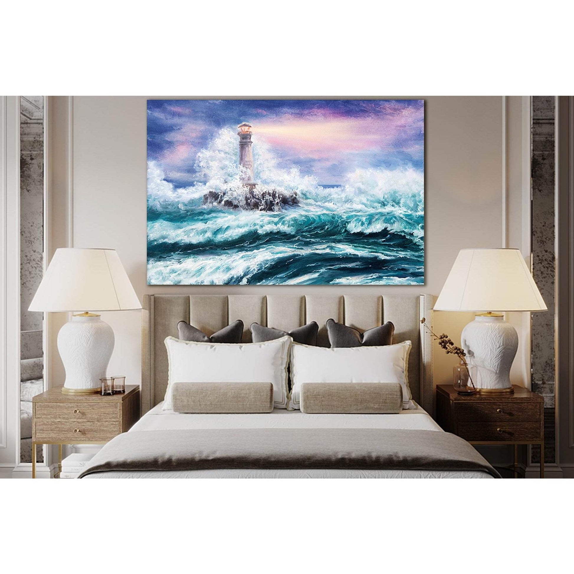Lighthouse During Storm №SL561 Ready to Hang Canvas Print - Zellart Canvas Prints 0new, ALL_Products, Oil Painting Wall Art