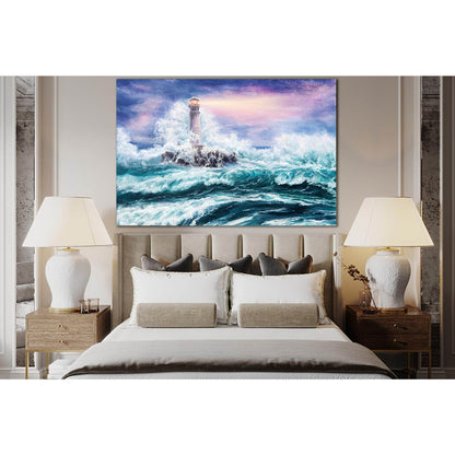 Lighthouse During Storm №SL561 Ready to Hang Canvas Print - Zellart Canvas Prints 0new, ALL_Products, Oil Painting Wall Art