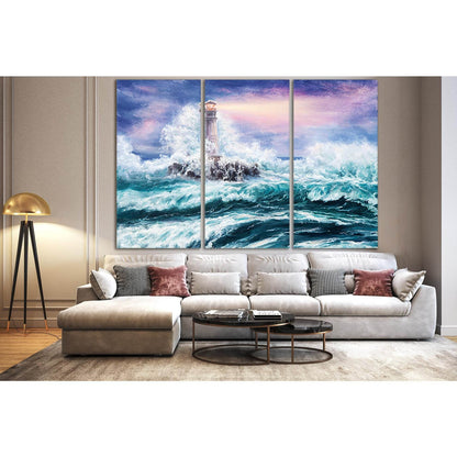 Lighthouse During Storm №SL561 Ready to Hang Canvas Print - Zellart Canvas Prints 0new, ALL_Products, Oil Painting Wall Art
