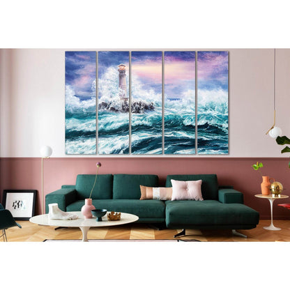 Lighthouse During Storm №SL561 Ready to Hang Canvas Print - Zellart Canvas Prints 0new, ALL_Products, Oil Painting Wall Art
